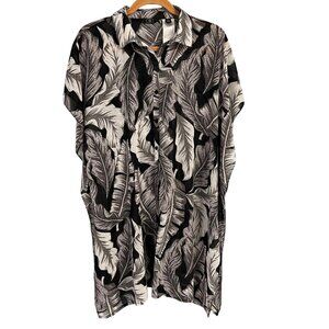 G By Giuliana Black & White Leaf Print Button-Up Shirt Dress 100% Polyester Wome